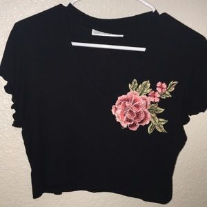black cropped t-shirt woth rose/ never worn